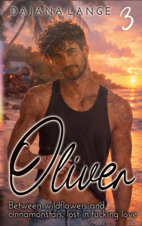 „Dajana Lange 3 Oliver. Between wildflowers and cinnamonstars, lost in fucking love.” Mann vor Sonnenuntergang am Strand.