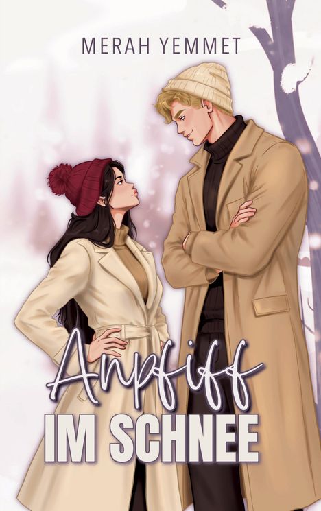 Titel: "Anpfiff im Schnee" von Merah Yemmet. Illustration: Zwei Personen im Wintermantel, schauen sich an.