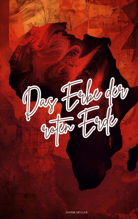 "Das Erbe der roten Erde" in weißer Schrift über einer stilisierten roten Afrikakarte auf abstrakt gemusterter Fläche.