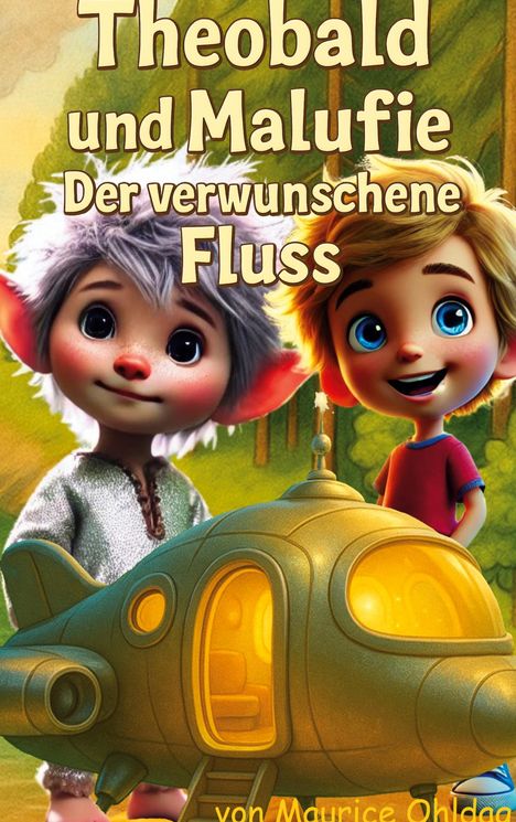 „Theobald und Malufie: Der verwunschene Fluss.“ Zwei animierte Charaktere neben einem gelben U-Boot.