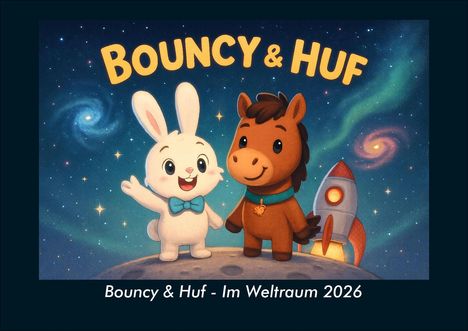 Kevin Heber: Bouncy & Huf - Im Weltraum 2026 Fotokalender DIN A4, Kalender