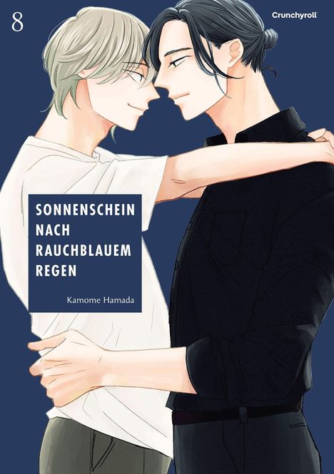 „SONNENSCHEIN NACH RAUCHBLAUEM REGEN“, Kamome Hamada. Zwei Personen umarmen sich sanft, nah aneinander.