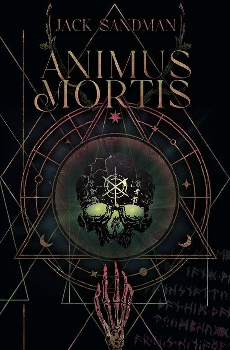 "Jack Sandman" und "Animus Mortis" in mystischem Design, Totenschädel in geometrischen Mustern mit einem Knochengerippe.