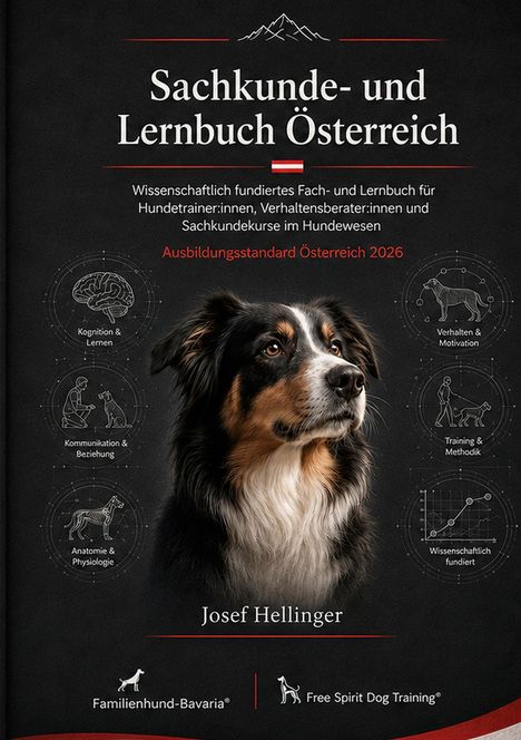 Titel: "Sachkunde- und Lernbuch Österreich". Ein Hund mit schwarzem und braunem Fell schaut nach rechts.