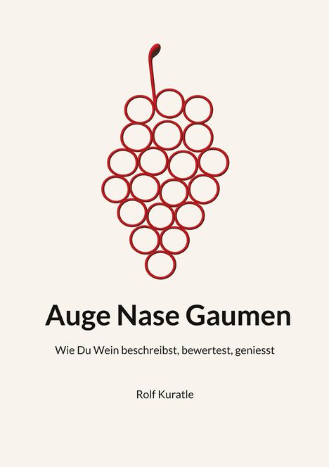 Auge Nase Gaumen. Wie Du Wein beschreibst, bewertest, genießt. Rolf Kuratle. Illustriert mit roten Kreisen als Traubenform.