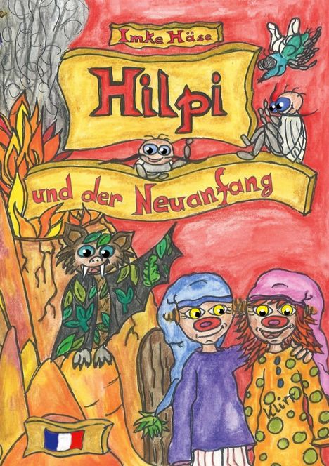 "Imke Häse, Hilpi und der Neuanfang" steht auf einem Banner. Illustration mit Tieren und Clowns in bunten Farben.