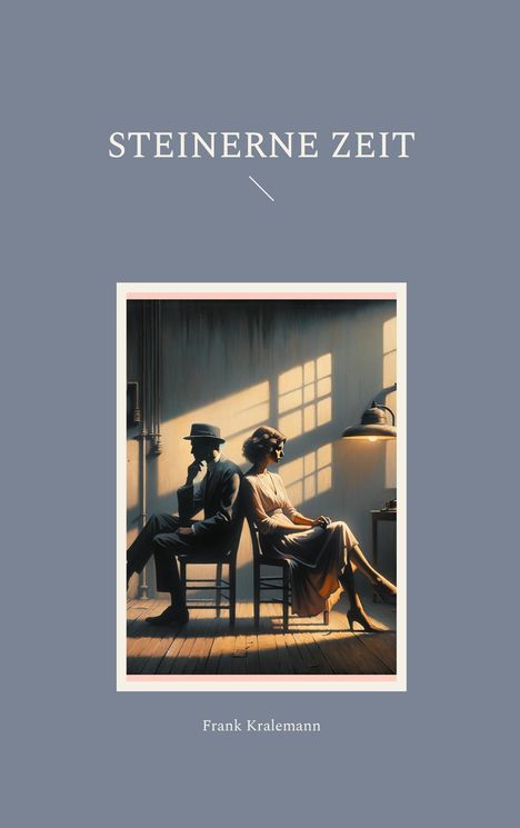 STEINERNE ZEIT. Illustration eines Mannes und einer Frau, Rücken an Rücken, in einem sonnenbeschienenen Raum.