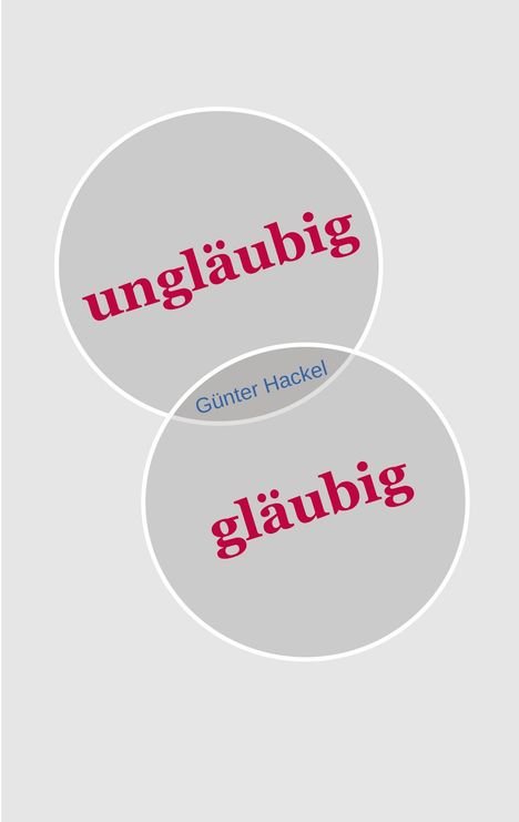 Zwei überlappende graue Kreise mit den Wörtern "ungläubig" und "gläubig" in roter Schrift, dazwischen "Günter Hackel".