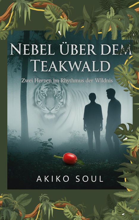 "Nebel über dem Teakwald: Zwei Herzen im Rhythmus der Wildnis. Schattenriss zweier Personen, Tiger, Dschungel."