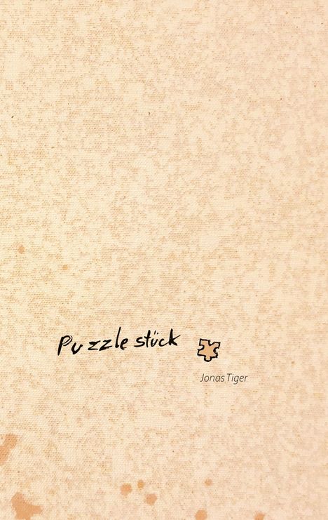„Puzzle stück“ und „Jonas Tiger“ in schwarzer Schrift, daneben ein kleines Puzzle-Illustration, Hintergrund beige.