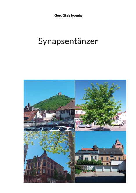 "Synapsentänzer" von Gerd Steinkoenig zeigt vier Fotos: eine Burg auf einem Hügel, einen Baum, ein Gebäude und ein Haus mit Türmen.