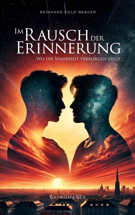„Im Rausch der Erinnerung. Wo die Wahrheit verborgen liegt.“ Zwei Silhouetten vor einem stimmungsvollen Himmel.