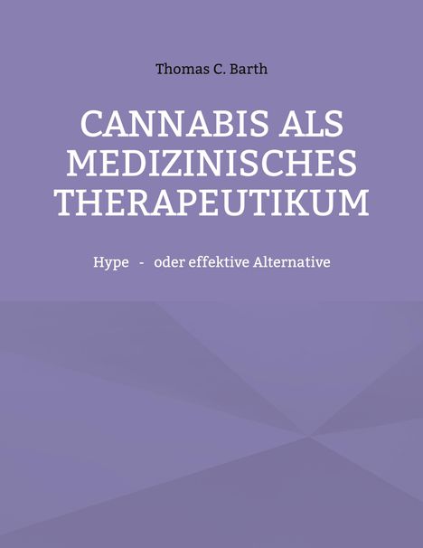 "Cannabis als medizinisches Therapeutikum. Hype oder effektive Alternative." Lila Hintergrund mit geometrischen Mustern.