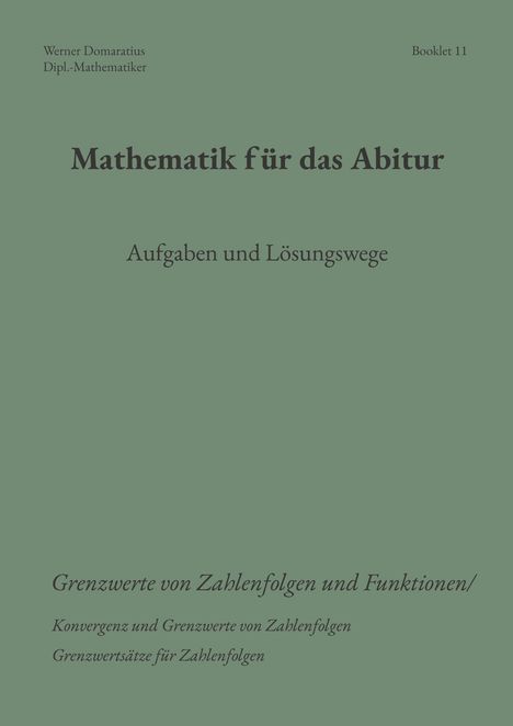Ein grünes Buchcover mit schwarzem Text: "Mathematik für das Abitur. Aufgaben und Lösungswege."