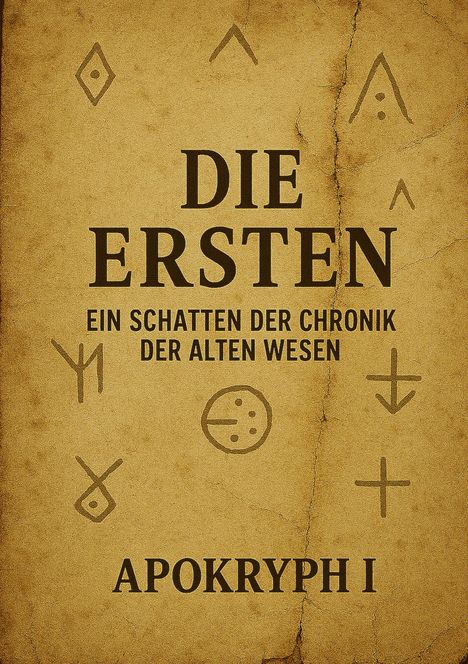 Text: "DIE ERSTEN. EIN SCHATTEN DER CHRONIK DER ALTEN WESEN. APOKRYPH I." Hintergrund mit mystischen Symbolen.