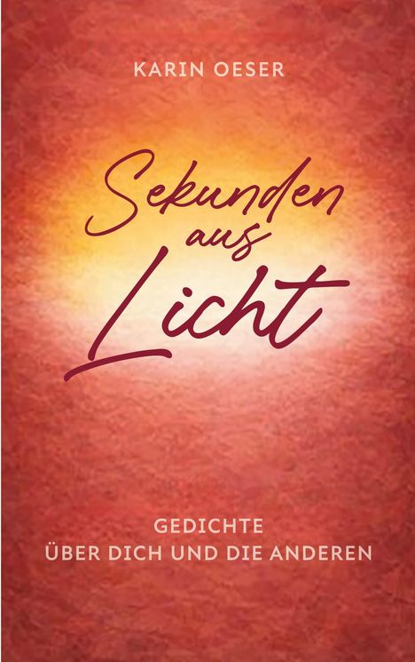 "Karin Oeser, Sekunden aus Licht, Gedichte über dich und die anderen" auf grungefarbenem Hintergrund in warmen Tönen.