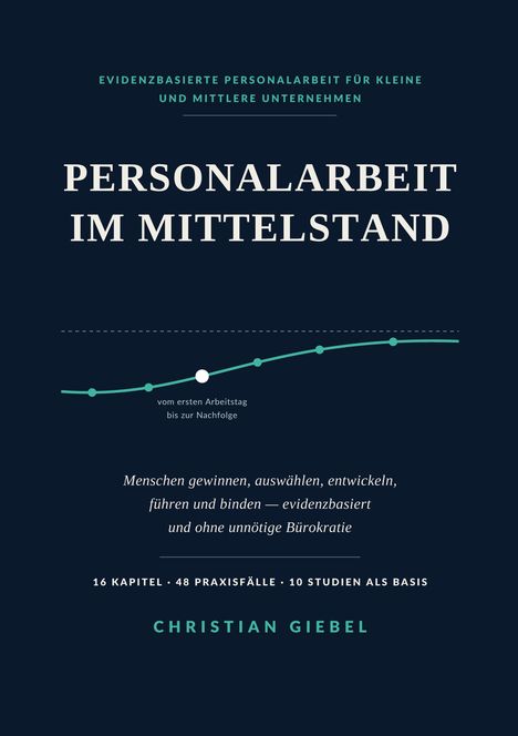 Titel: "PERSONALARBEIT IM MITTELSTAND". Untertitel: "Evidenzbasierte Personalarbeit für kleine und mittlere Unternehmen". Autor: Christian Giebel. Diagramm mit Linie und Markierungen.
