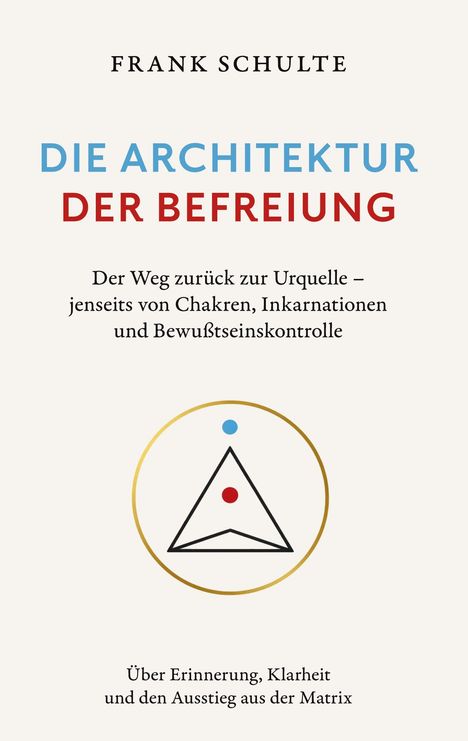 Titel: "Die Architektur der Befreiung". Untertitel: "Der Weg zurück zur Urquelle..." Symbol: Kreis mit Dreieck, rot-blaue Punkte.