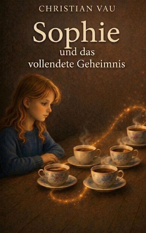 "Sophie und das vollendete Geheimnis" von Christian Vau. Eine Illustration zeigt ein Mädchen mit dampfenden Tassen.