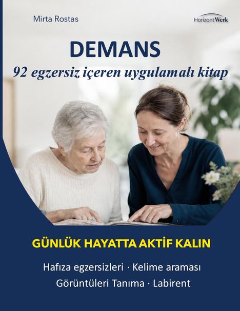 Buchtitel: "DEMANS: 92 egzersiz içeren uygulamalı kitap". Zwei Frauen lesen zusammen an einem Tisch.