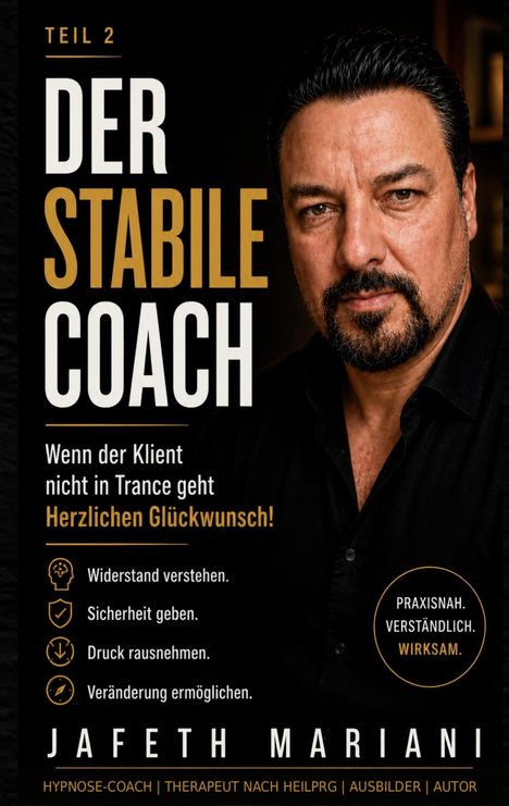 Titel: "Der Stabile Coach" von Jafeth Mariani. Porträt eines Mannes mit schwarzem Haar und Bart.