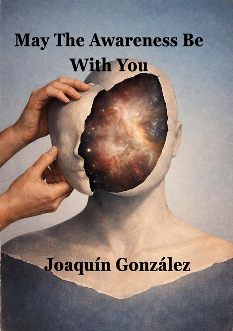 "May The Awareness Be With You" und "Joaquín González". Eine Illustration mit einem Kopf, dessen Inneres eine Galaxie zeigt.