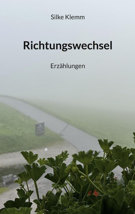 "Silke Klemm, Richtungswechsel, Erzählungen." Ein nebliger Weg, umgeben von Grün und Büschen im Vordergrund.