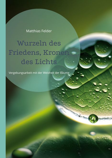 Matthias Felder, "Wurzeln des Friedens, Kronen des Lichts", Vergebungsarbeit mit der Weisheit der Bäume. Nahaufnahme eines Blattes mit Tautropfen.