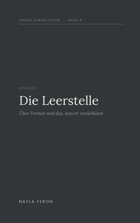 Oben: **INNERE VERHÄLTNISSE · BAND 5**. Mitte: **Die Leerstelle**. Unten: **Über Verlust und das, was er zurücklässt. NAYLA FERON**.