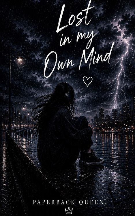 "Lost in my Own Mind"
Eine Person sitzt im Regen an einem Fluss, umgeben von Blitz und Dunkelheit.