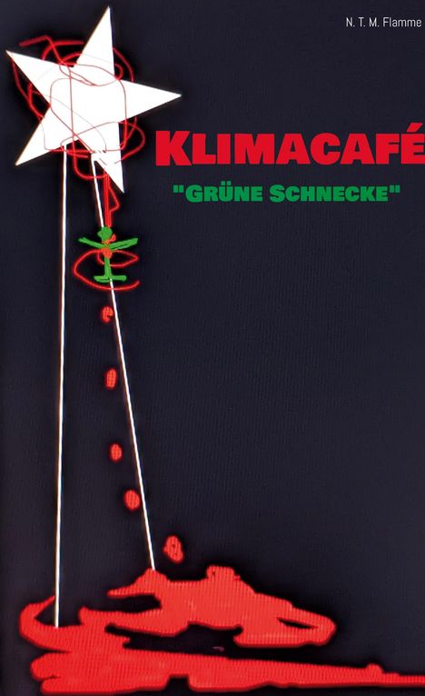 Text: "KLIMACAFÉ", "GRÜNE SCHNECKE". Darstellung: Stern und rote, geschwungene Formen, die nach unten führen.