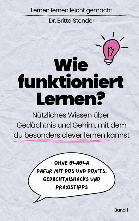 Ein Buchcover mit dem Titel "Wie funktioniert Lernen?" und einer lila Glühbirne-Illustration.