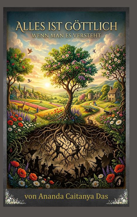 "ALLES IST GÖTTLICH - WENN MAN ES VERSTEHT" von Ananda Caitanya Das. 

Illustration: Baum mit verlinkten Wurzeln über Soldaten.