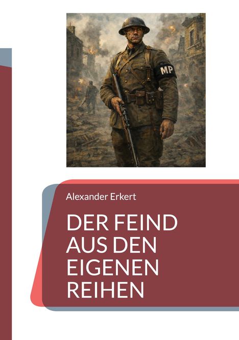 Alexander Erkert, Der Feind aus den eigenen Reihen. Ein Soldat mit "MP"-Armbinde in einer zerstörten Stadt.