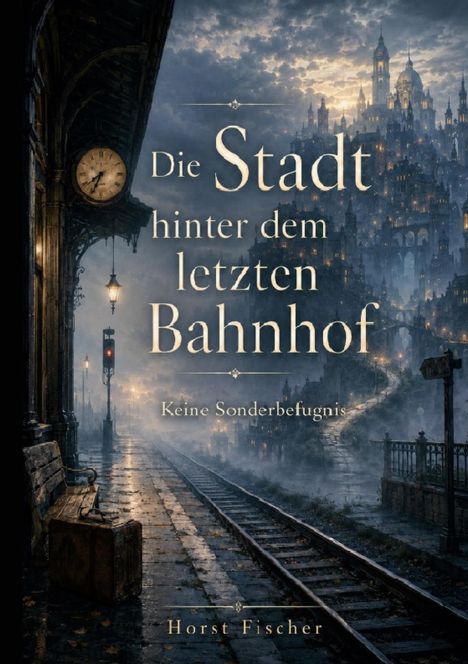 „Die Stadt hinter dem letzten Bahnhof. Keine Sonderbefugnis.“ Eine mystische Szenerie mit Gleisen und einer fernen Stadt.
