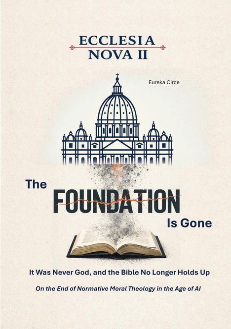 Buchtitel: "ECLESIA NOVA II", Autor: Eureka Circe. Illustration eines Doms über aufgeschlagenem Buch, "FOUNDATION" zerbricht.