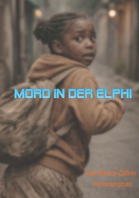 „MORD IN DER ELPHI“ oben in blauen Buchstaben, darunter „Axel Becker-Zöllner Kriminalroman“. Mädchen in einem Gang.