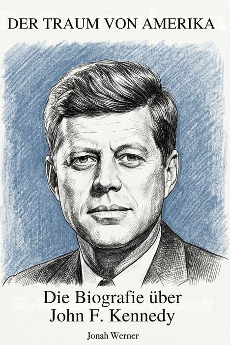 Text: "Der Traum von Amerika. Die Biografie über John F. Kennedy. Jonah Werner." Illustration eines Mannes im Anzug.