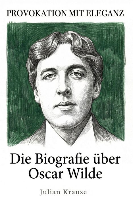 "Provokation mit Eleganz" und "Die Biografie über Oscar Wilde" von Julian Krause. Illustration von Oscar Wilde.
