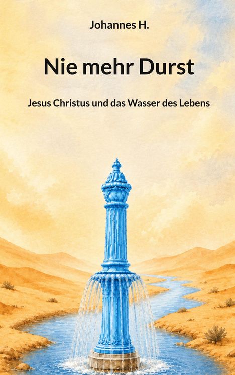 Text: "Johannes H. Nie mehr Durst. Jesus Christus und das Wasser des Lebens." Illustration: Blauer Brunnen in Wüste.