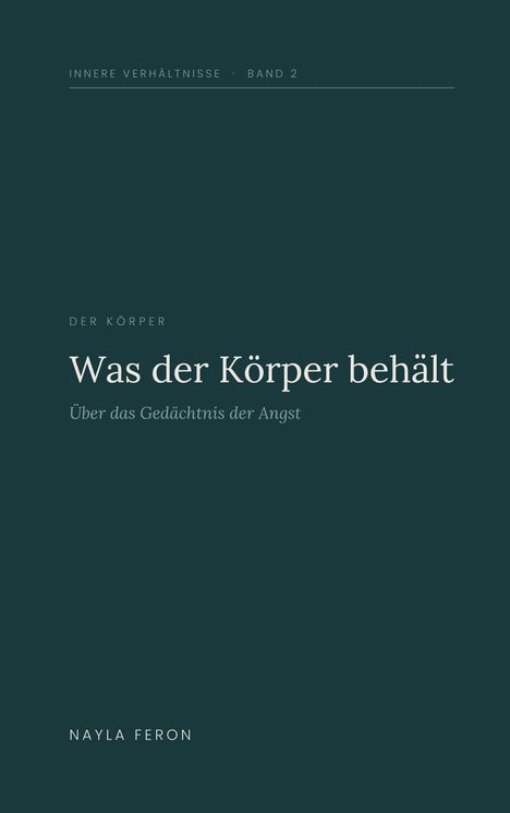 Text: „Was der Körper behält: Über das Gedächtnis der Angst“. Oben „Innere Verhältnisse Band 2“. Unten „Nayla Feron“.