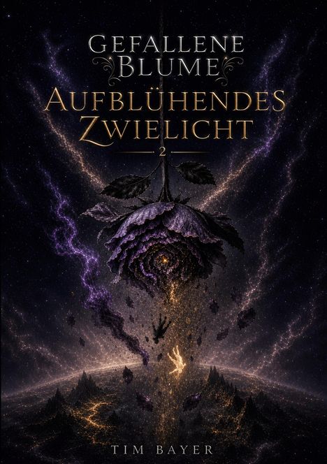 Gefallene Blume: Aufblühendes Zwielicht 2. Eine einzelne Blume über einem stürmischen Hintergrund. Autor: Tim Bayer.