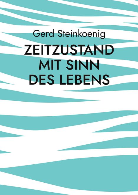 Der Text "Gerd Steinkoenig, ZEITZUSTAND MIT SINN DES LEBENS". Türkise Wellen auf weißem Hintergrund.