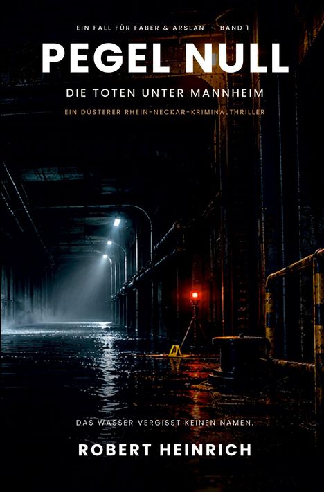 "Pegel Null", "Die Toten unter Mannheim", düstere unterirdische Szene mit Wasser und rotem Licht in einem Tunnel.