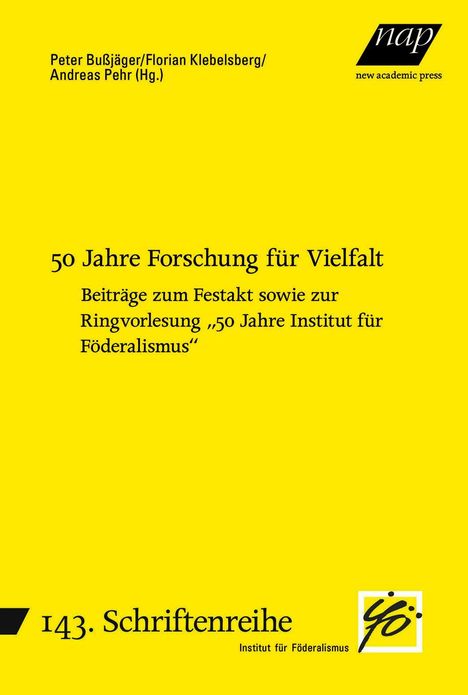 Gelber Hintergrund mit Text: "50 Jahre Forschung für Vielfalt. Beiträge zum Festakt sowie zur Ringvorlesung."