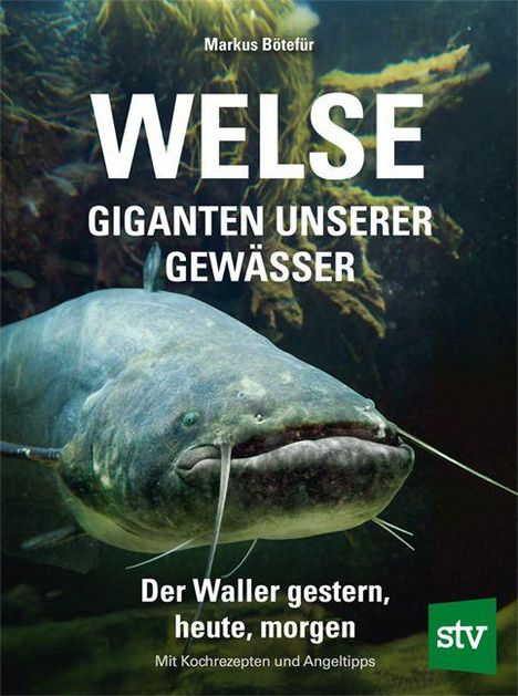 „Welse: Giganten unserer Gewässer“ von Markus Bötefür. Großer Wels im Wasser, darunter „stv“-Logo.