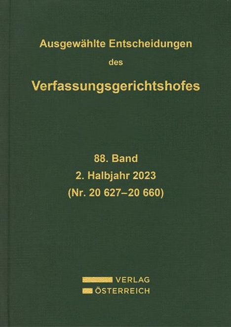 Ausgewählte Entscheidungen des Verfassungsgerichtshofes 88. Band, Buch