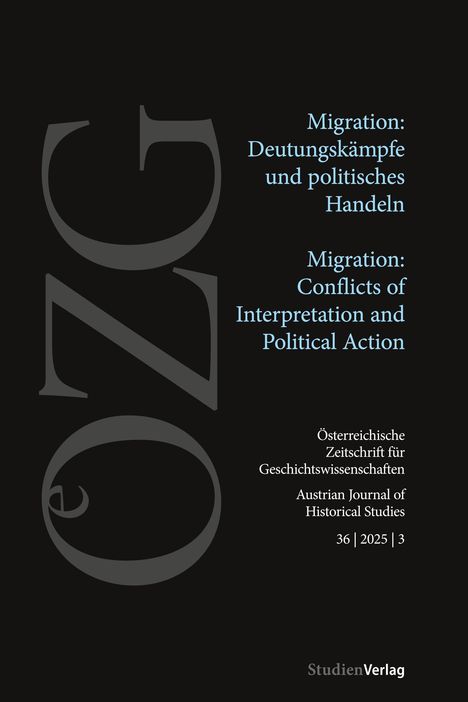 "Migration: Deutungskämpfe und politisches Handeln" ist zentral. Akademisches Journalcover in Schwarz mit blauem und weißem Text.