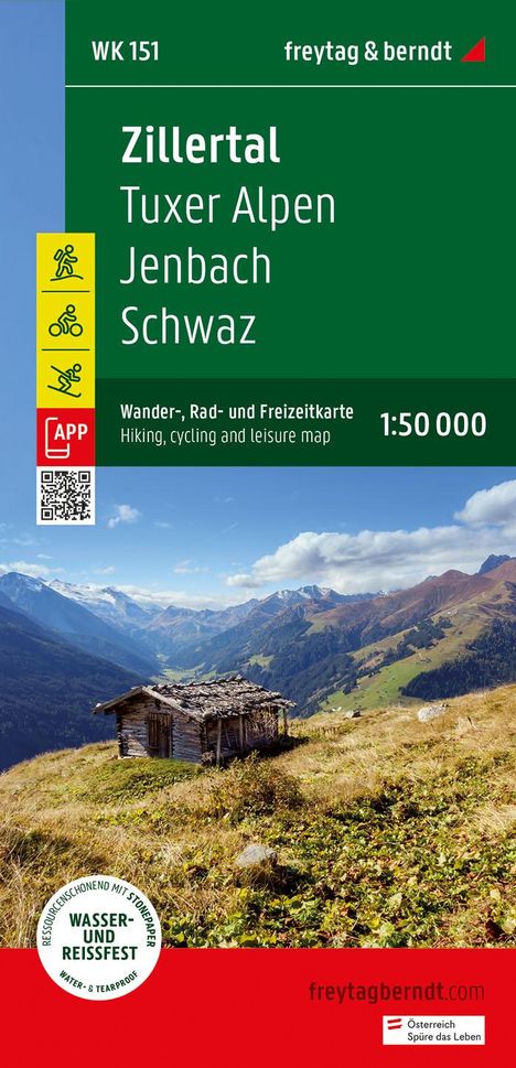 Zillertal, Wander-, Rad- und Freizeitkarte 1:50.000, freytag &amp; berndt, WK 151, Karten