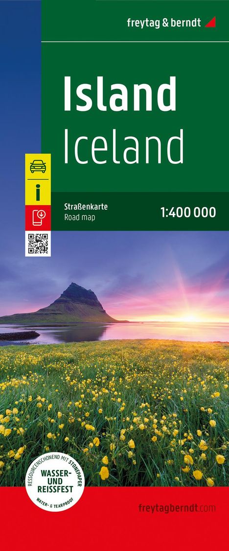 Island, Straßenkarte 1:400.000, freytag &amp; berndt, Softcover, Karten